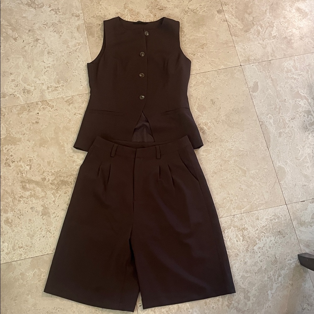 Classic Women's Brown Bermuda Shorts with Matching Vest